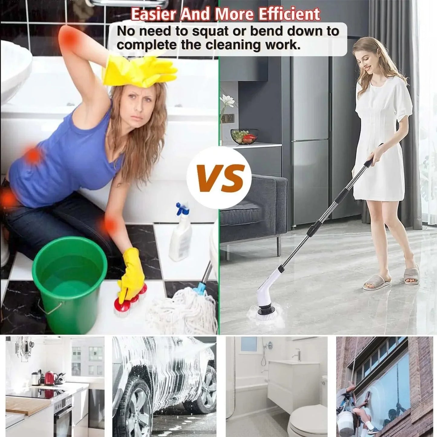 Before and after results of using a power spin scrubber on tile grout.