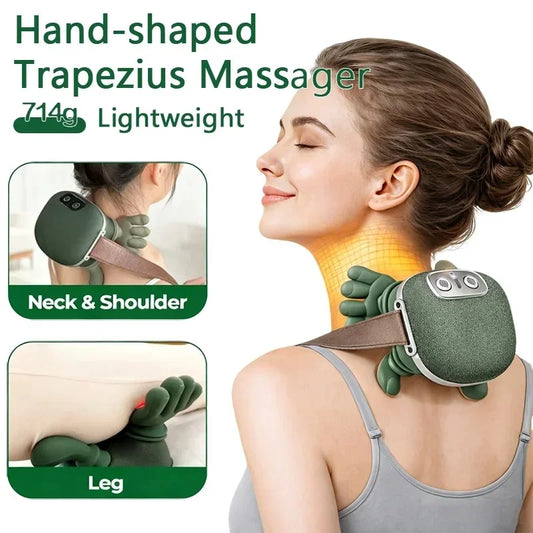 Hand-shaped trapezius massager providing deep tissue neck and shoulder relief UAE"