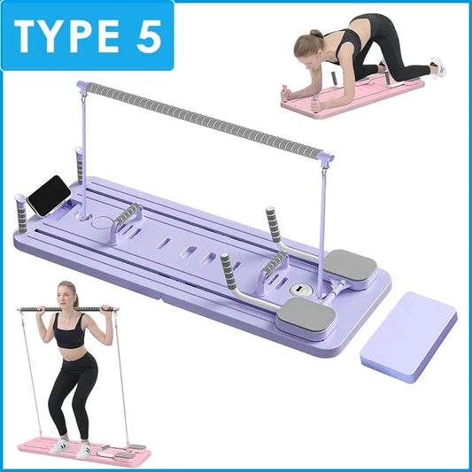 Professional blue foldable pilates reformer machine for full-body home workouts.