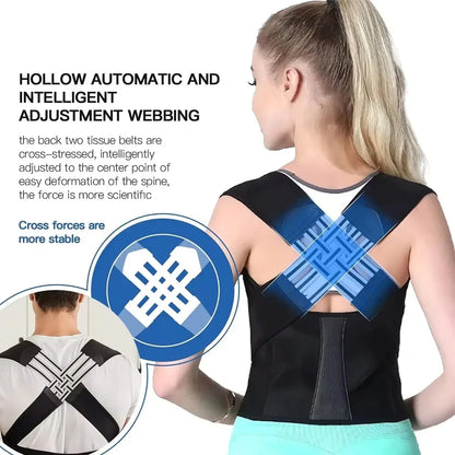  Hollow automatic and intelligent adjustment webbing technology of posture corrector for spinal alignment.