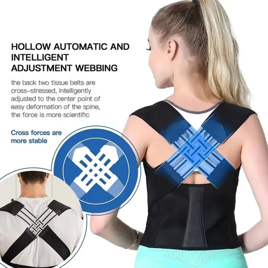  Hollow automatic and intelligent adjustment webbing technology of posture corrector for spinal alignment.