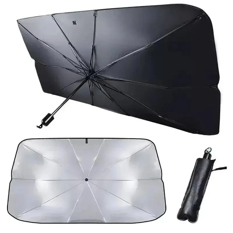  Reflective car windshield sun shade umbrella designed for extreme UAE summer heat protection.