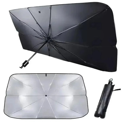  Reflective car windshield sun shade umbrella designed for extreme UAE summer heat protection.