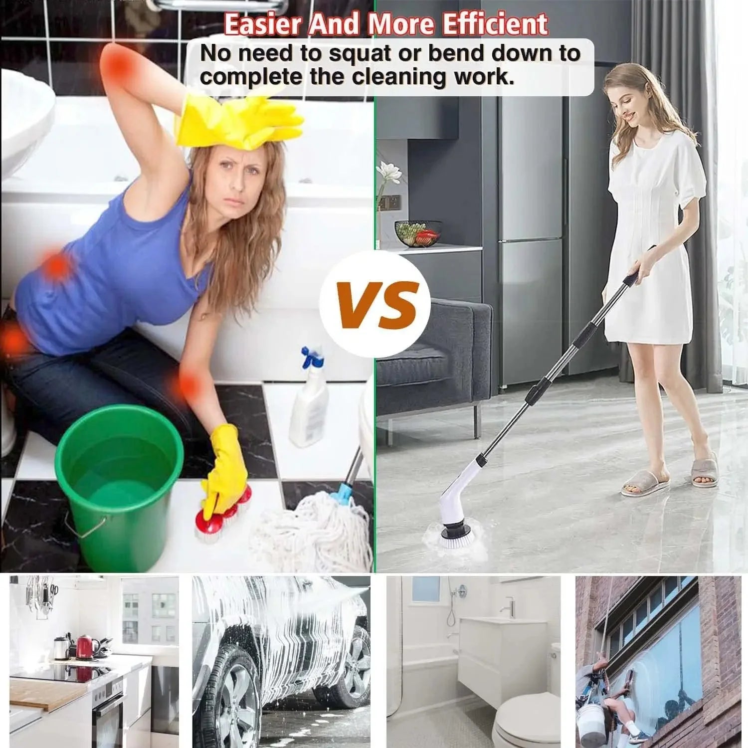 Before and after results of using a power spin scrubber on tile grout.