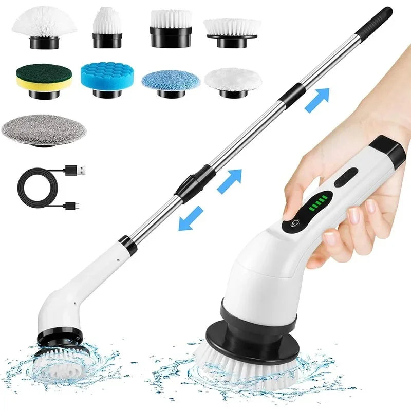 All-in-one electric spin scrubber kit with extension poles and multiple brush heads for UAE homes.