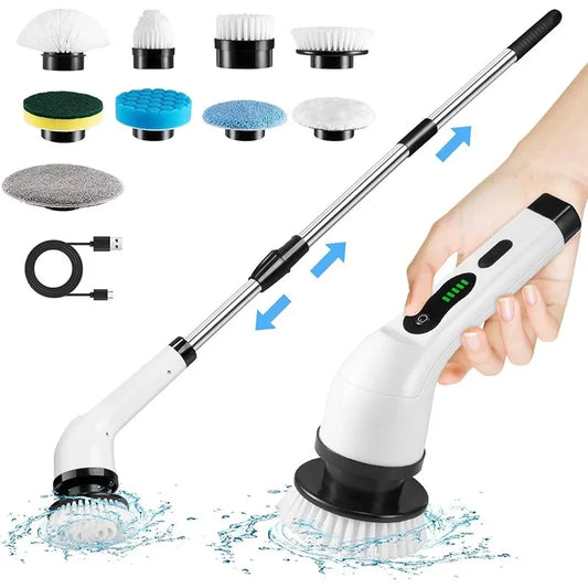 All-in-one electric spin scrubber kit with extension poles and multiple brush heads for UAE homes.