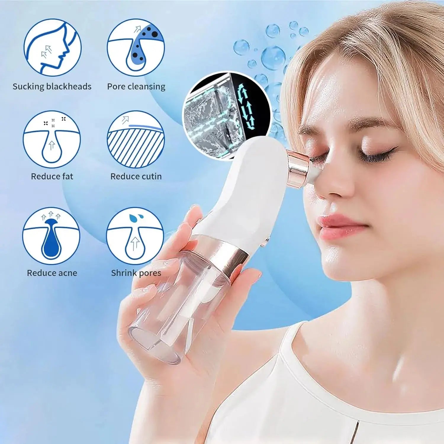 Hydro facial cleaner features including pore cleansing and blackhead removal for clear skin