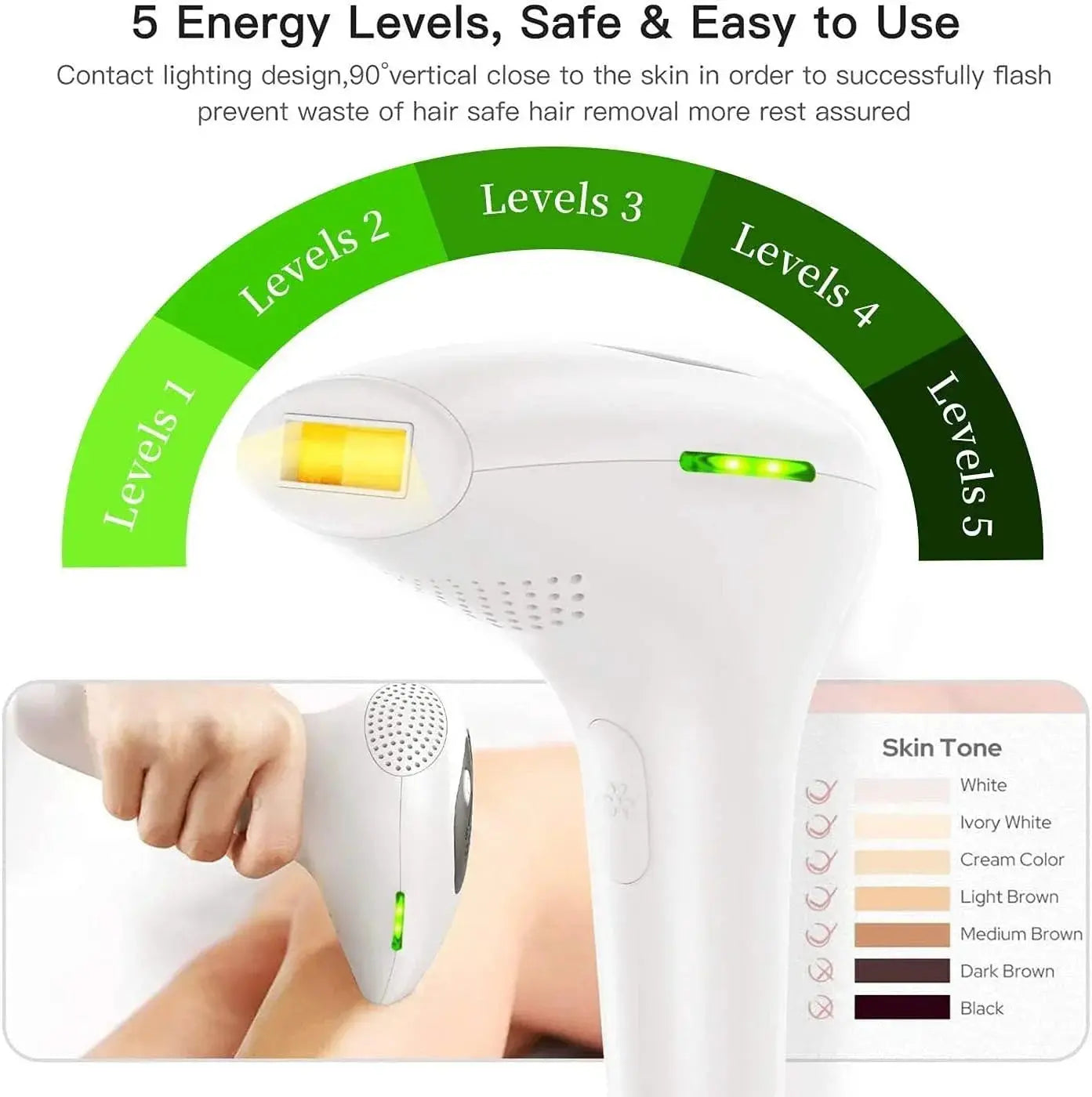 Skin tone and hair color compatibility chart for safe IPL laser hair removal treatment.