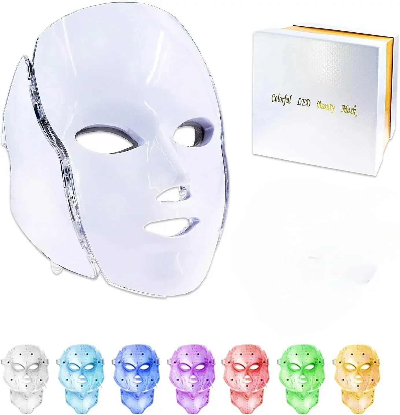 Premium 7-color LED photon beauty mask with luxury packaging box.