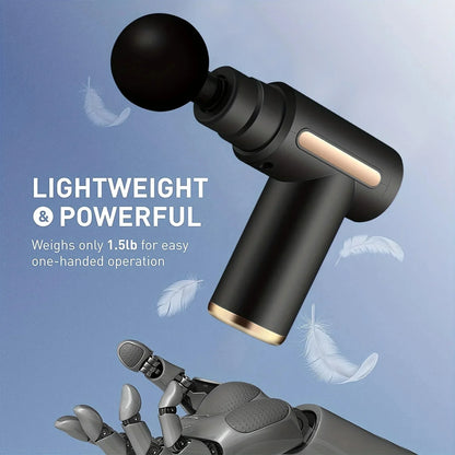 Lightweight and powerful mini massage gun weighing 1.5lb for easy one-handed operation.