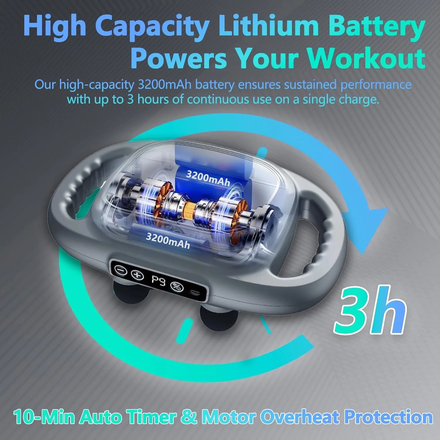 High Capacity 3200mAh Battery body Massager with 3 Hours Use and Auto-Timer Safety