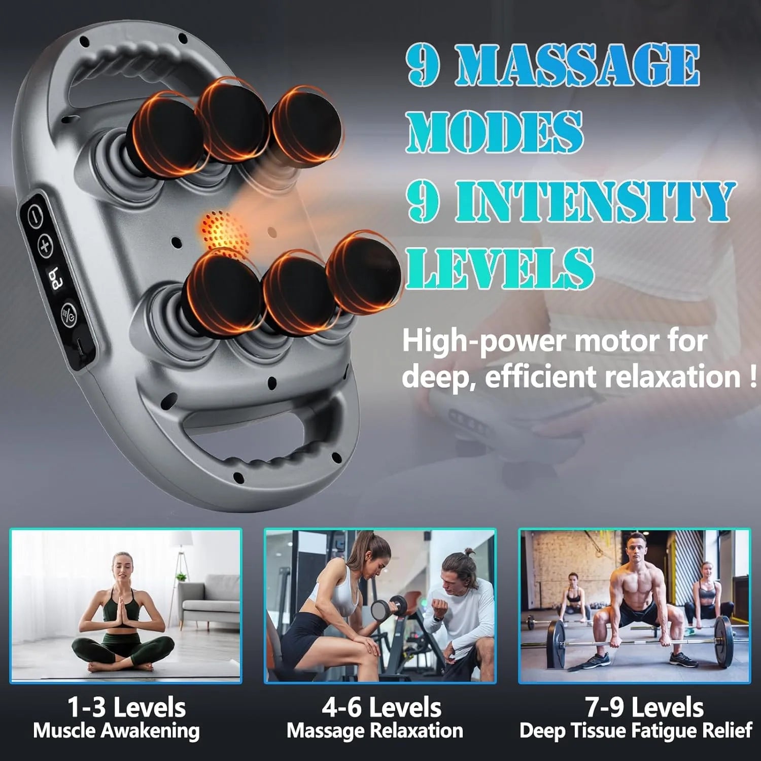 6-Head body Massager with 9 Intensity Levels and Modes for Deep Tissue Relaxation