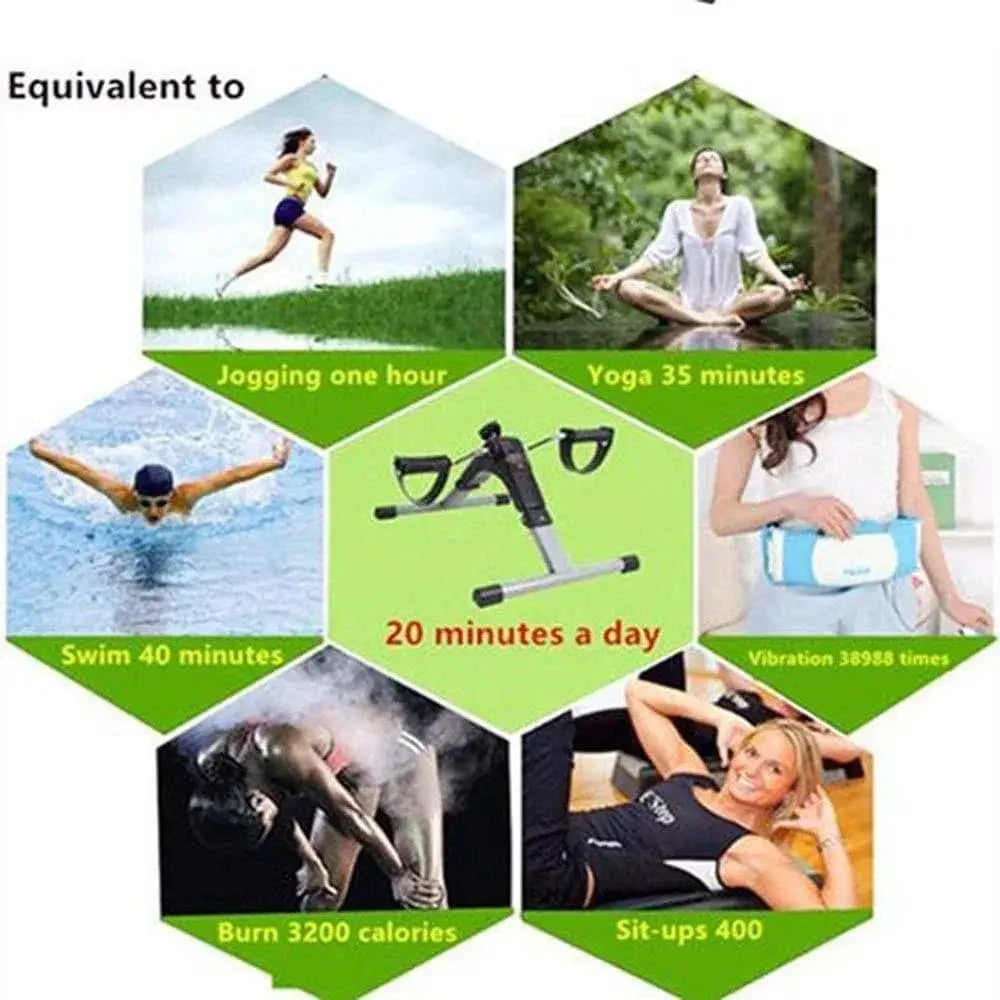 A comparison chart showing that 20 minutes of pedaling is equivalent to activities like jogging and yoga.
