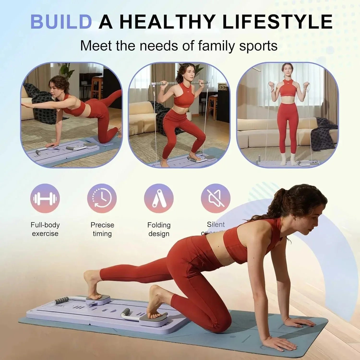 Woman performing core strengthening exercises on a pilates reformer for a healthy lifestyle.