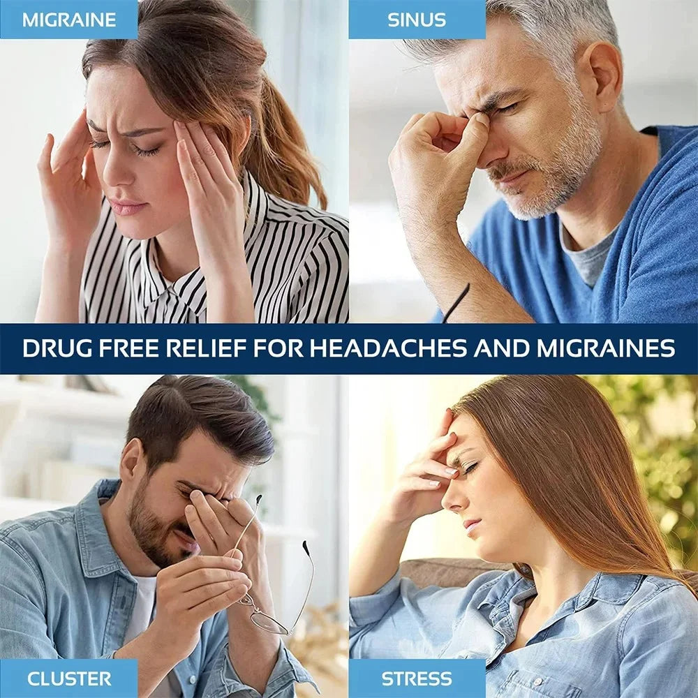 Pink migraine relief cap showing two ways to wear for eyes and head.
