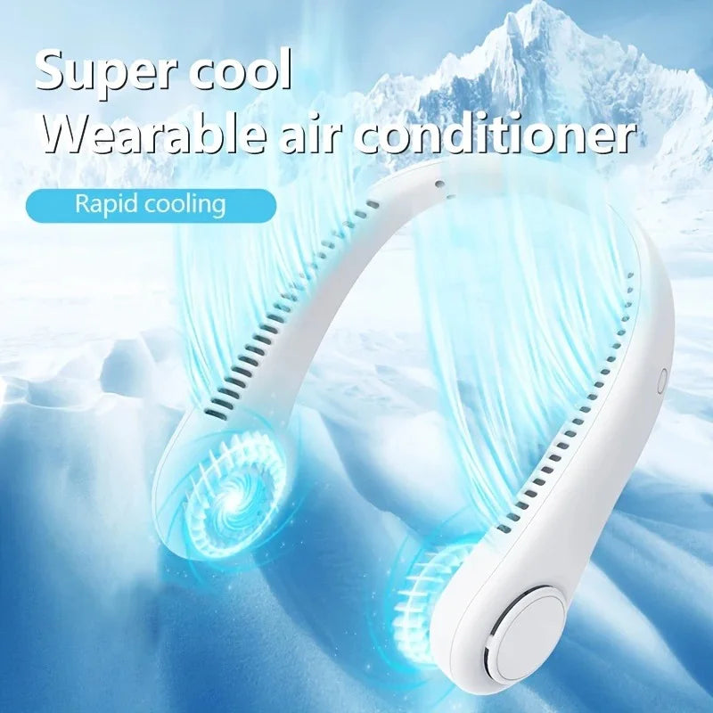 Portable bladeless neck fan with a sleek white design for hands-free cooling in UAE.
