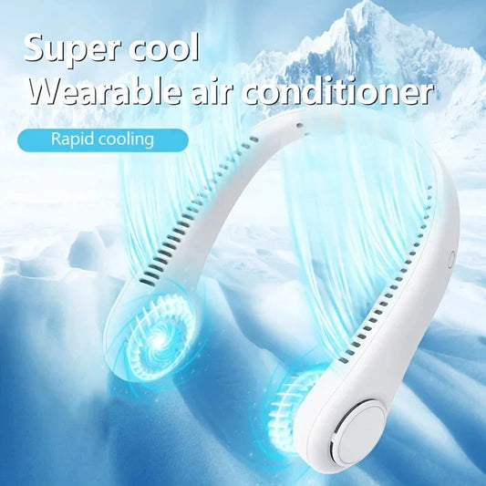 Portable bladeless neck fan with a sleek white design for hands-free cooling in UAE.
