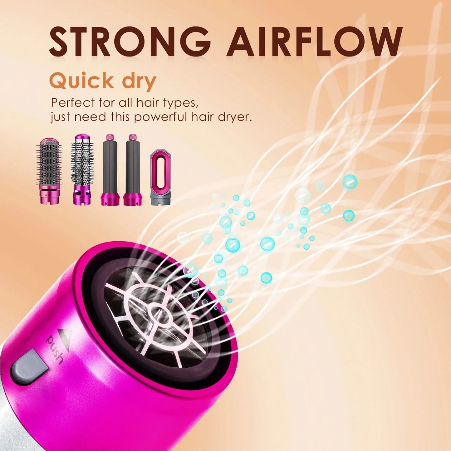 Close-up of the high-speed motor and strong airflow vent of the 5-in-1 hair dryer brush.