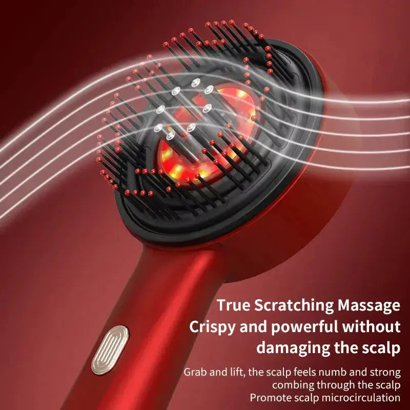 Detailed technical view of the red light therapy and bristles designed for deep scalp care and hair health.