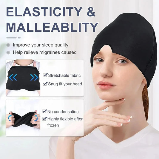 Close-up of stretchable and flexible material of the migraine relief hat.