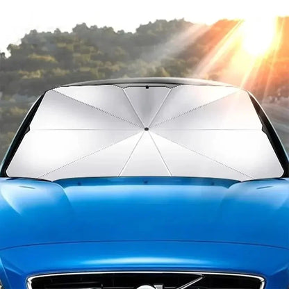 Close-up of the heat-insulating titanium silver material used in the car sunshade.
